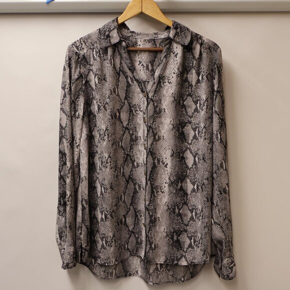 New York & Company Button Front Back Yoke, Cuffs Sz XL Chic Snake Print Blouse - Picture 2 of 14